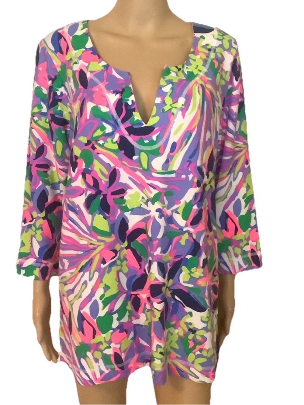 Lilly Pulitzer Floral Split-Neck Tunic Top - Multicolor size L nwt - Picture 2 of 13